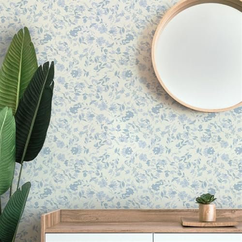 Selbstklebende Tapete Minimalismus Blaue Blume Strukturtapete Wandtattoo Schlafzimmer Tapete Selbstklebend Vliestapete Wallpaper for Living Room Tapeten Leicht zu Entfernen Wandschutzfolie 38.6x250.6