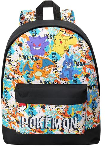 Pokémon Sac a Dos Enfant Ado Pikachu Pokeball Sac Ecole avec Poches Zippées Cartable Scolaire pour Sports Voyage Anime Cadeau Enfant (Multi Graffiti)