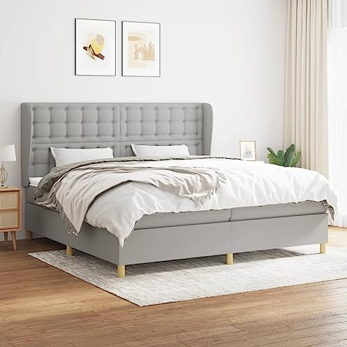 OHOOWOO Boxspringbett mit Matratze Hellgrau 200x200 cm Stoff,Premium Boxspringbett mit höhenverstellbarem Kopfteil und Taschenfederkernmatratze für erholsamen Schlaf