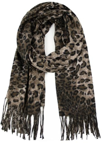 Glamexx24 Damen XXL Schal Kuscheliger warmer Leoparden Muster 3 farbiger Fransen Poncho Schal Oversized Deckenschal