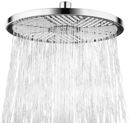 Duschhuvud högt tryck, 25 cm vattenfall duschhuvud självrengörande regnduschhuvud med svängbar boll, justerbart utbyte runt fast duschhuvud med kromfinish universella beslag