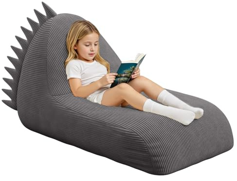 MeMoreCool Cord Sitzsack 8–12 Jahre, großer Lounge-Sessel, Grau | Gefüllter Kinder-Sitzsack als gemütliche Bodenliege für Mädchen und Jungen, ideal für Kuschelecke und Kinderzimmer