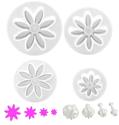 4Pcs Plunger Cookie Cutter 4 Size Daisy Flower Biscuit Cutter Food Grade Easy Release Heat Resistant Odor-Free Cookie Press, Baking Tools for Kitchen
