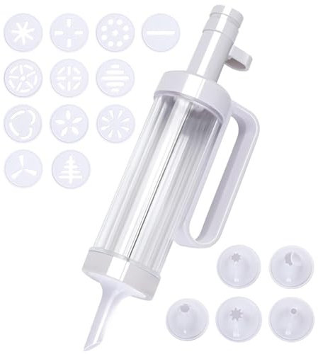 Cookie Maker Press, BPA Cookie Decorating Kit, Pastry Tool with 12 Discs and 6 Nozzles, Easy to Use Baking Accessory for Cakes, Cream, Desserts, 8.46x3.15x3.15in