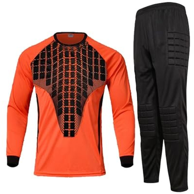 RenDiuJups Set da Portiere PRO Jersey, Top Imbottito in Schiuma e Pantaloni protettivi, Uniforme da Portiere di Calcio con Protezione in Spugna for Uomini e Ragazzi(Orange(Long Sleeves+Pants),XL)