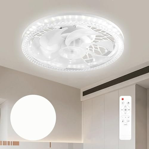 HZSANUE 50W Ceiling Fans with Lights and Remote Control, B22d Base, Small LED Ceiling Fans Lamp,3 Fan Speeds, 3 Colors Dimmable, LED Ceiling Light for Bedroom, Living Room,Kitchen, Pack of 1