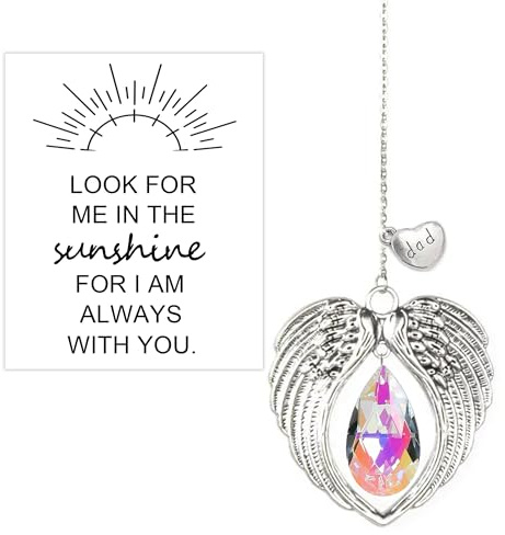 Gedenkkristall Engelsflügel Sonnenfänger mit Papa Charm Regenbogen Prisma Herz Anhänger Verlust des Vaters Beileidsgeschenk