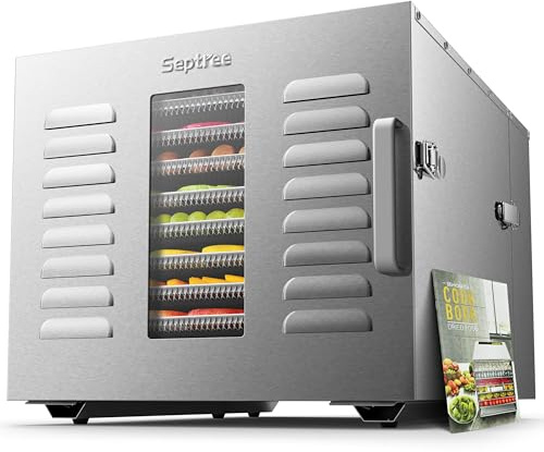 10 Tray Commercial Food Dehydrator Machine for Jerky and Herb Usage Areas, Up to 17 Square Feet and 200 Degrees Fahrenheit, 1000W Temperature Detachable Steel
