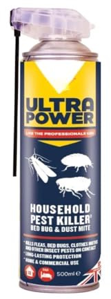 Bed Bug & Dust Mite Killer Spray 500ml Ultra Power Fast-Acting Insect Control for Fleas, Moths, Crawling & Flying Bugs Dual Nozzle, Use on Hard & Soft Surfaces, Long-Lasting Protection (1)