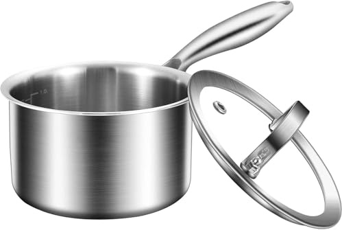Nontoxicook Professional 14cm 1L Uncoated Tri-Ply Stainless Steel Milk Pan | Fully Clad Saucepan, Oven Safe and Suitable for All Hobs Including Induction, Ideal for Milk, Sauces and Baby Food