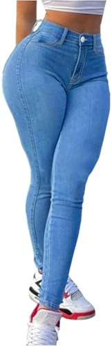 Nuoke Jeans Mujer,Pantalones Colombianos, Jeans Colombianos, Jeans Ajustados elásticos con realce de glúteos, Jeggings de Cintura Alta Vestidos Talla Grande (Light Blue, S)