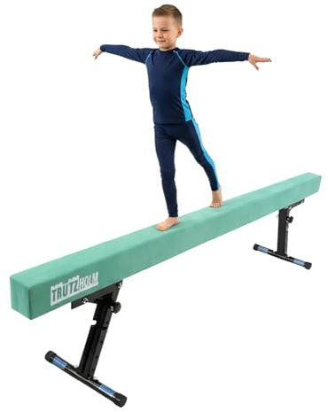 TRUTZHOLM Schwebebalken für Zuhause 5-fach höhenverstellbar 17-56 cm Balance Beam mit EVA Vlies Länge 244 cm Tragkraft 100 kg Balancierbalken Gymnastikbalken Turnbalken für Gymnastikübungen (mintgrün)