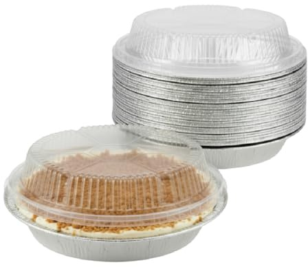 JMS we create smile 25 Pack 7 Inch Round Aluminium Foil Pans with Clear Dome Lids – 700ml Disposable Baking Tins for Cake, Pie & Food Storage, Oven & Freezer Safe Takeaway Catering Containers.