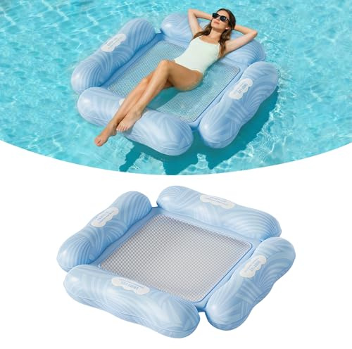 Amaca Gonfiabile Piscina, QIANAI Letto Letto Galleggiante Gonfiabile Acqua, Galleggiante Piscina, Amaca Galleggiante per Adulti, Poltrona Piscina Gonfiabile, Lettino Gonfiabile Piscina (Blu)
