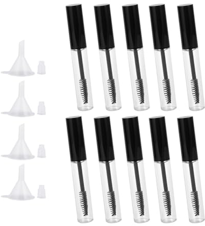 CTIRCHIU Contenitori Vuoti per Cigilia Ricaricabili 10pezzi con Imbuto 4pezzi, Bottiglie Portatili in Plastico Nero, Design Antiperdita per Viaggio o Casa
