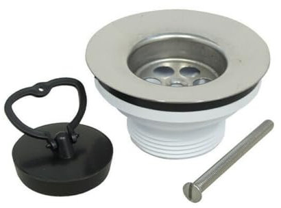 Schläfer 439801 | Piletta Universale per Scarico Lavandino Cucina con Cestello in Acciaio Inox e Tappo in Gomma Rigida con Anello, Piletta in PTE Filetto Maschio 1 1/2, Guarnizione Inclusa