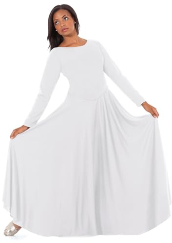 EUROTARD Womens 13524 Long Sleeve Worship Praise Liturgical Full Dance Dress (White, Medium)