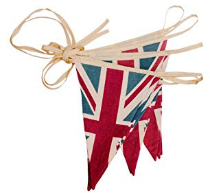 Banderines ASVP Shop® hechos de tela con diseño retro de la bandera del Reino Unido, Red, Blue, White, 5 m