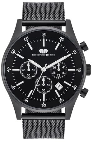 Rhodenwald & Söhne Goodwill Herrenuhr Chronograph Edelstahl schwarz 5 ATM Präzisions-Quarzwerk Edelstahlarmband Milanaise schwarz- Armbanduhr Quarzuhr