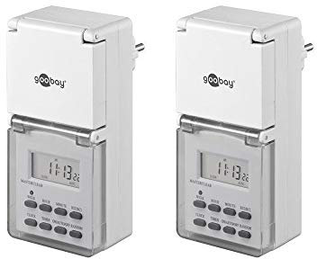 Goobay 55545 2x Digitale Zeitschaltuhr / IP44 / Programmierbar / Indoor und Outdoor / LCD Display / Leicht zu bedienende / -10°C - 40°C / Dauerbetrieb möglich / Back Up Akku für 4 Tage / Weiß
