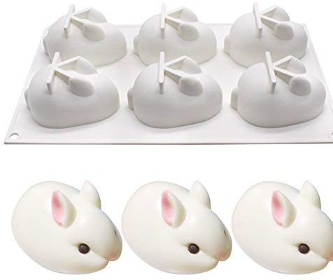 Silikon Backform für Mousse, 3d backformen DIY Mold, 6 Löcher Ostern Kaninchen form, Weiß