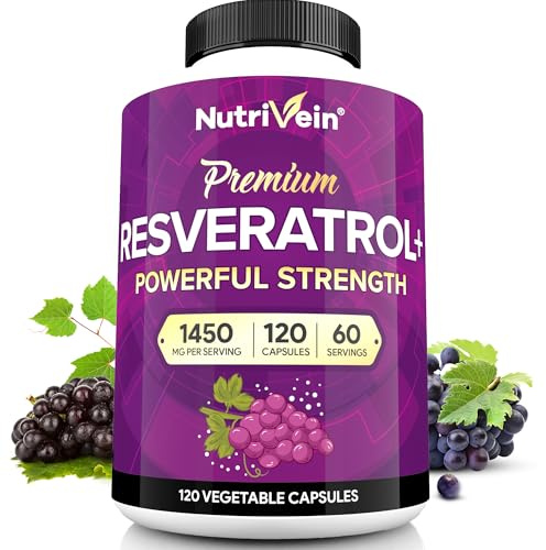 Nutrivein Premium Resveratrol 1450mg - 120 Caps: Pure Trans Resveratrol Supplement Enhanced with Green Tea Leaf & Acai Berry - Aging, Defenses, Brain, Heart, and Joint Support