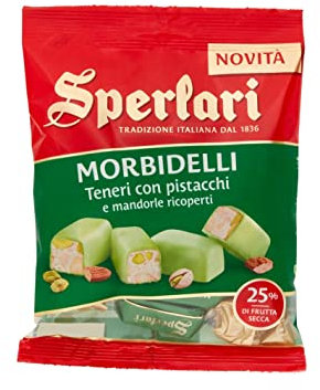 Sperlari - Torroncini Morbidelli Teneri con Pistacchi e Mandorle Ricoperti, Senza Glutine - 117 gr