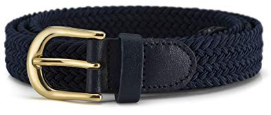 Streeze ceinture élastique pour femmes. 5 tailles. Extensible et tressée. 25 mm de largeur avec boucle en or (Bleu Marine, L)