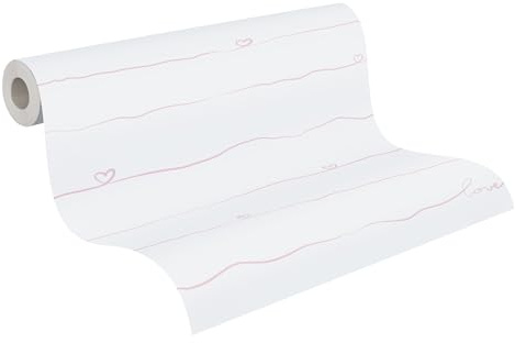 A.S. Création 381402 Little Love Papier peint sans PVC pour chambre d'enfant Motif cœurs Rose/blanc satiné