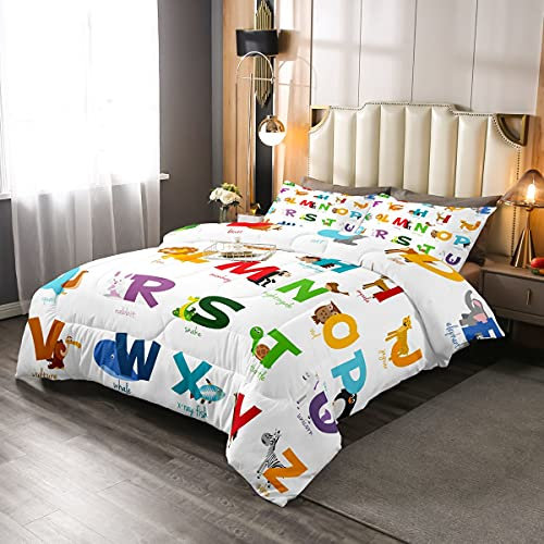 Unicorn Comforter Set Queen for Kids Cartoon Giraffe Koala Bedding Set Girls Boys Children Decorative Cute Animal Alphabet Comforter Toddler Flamingo Penguin Bedding Quilted Duvet Insert All Season