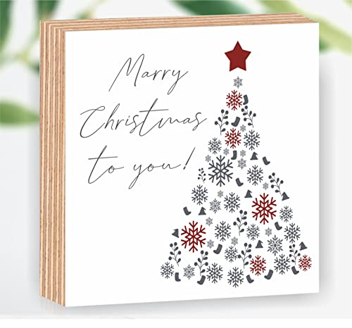 Manschin-Laserdesign Holzbild Merry Christmas to you Weihnachten 15x15x2cm zum Hinstellen/Aufhängen 3D, echter Fotodirektdruck mit Spruch auf beschichtetes Birkenholz Art.Nr. 3010