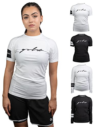 Gold BJJ Foundation Women's Rash Guard - No-Gi and Gi Jiu Jitsu Rashguard for Women, White (Short Sleeve), Large