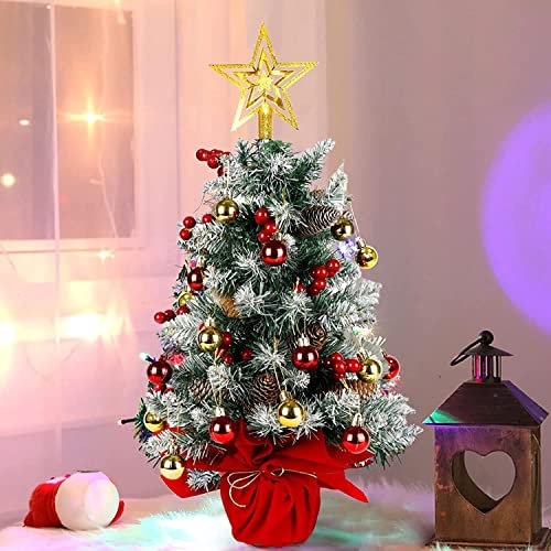 KAHEIGN Mini Arbol de Navidad, 60cm Árbol de Navidad Artificial Pino de Mesa Árbol Pequeño en Maceta con Bola Navideña Baya Roja Cono de Pino Estrella para Navidads Oficina Mesa Decoraciones