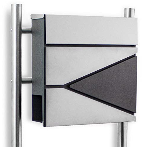 BITUXX Freistehender Design Standbriefkasten 17191 Briefkastenanlage Hausbriefkasten Postkasten Edelstahl mit Zeitungsfach Einwurf und Front Anthrazit Graphit Optik