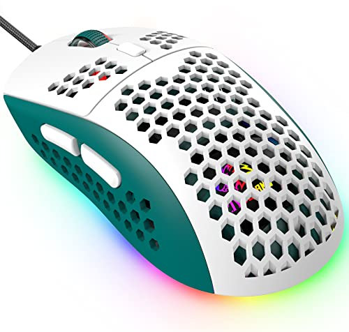 KUIYN 383 PRO Mouse da gioco cablato ultraleggero, guscio leggero a nido d'ape, 6 mouse retroilluminati con respirazione RGB, 6 DPI regolabili 6400, mouse Aerox modello ottico USB per Win10/XP/Xbox/PS