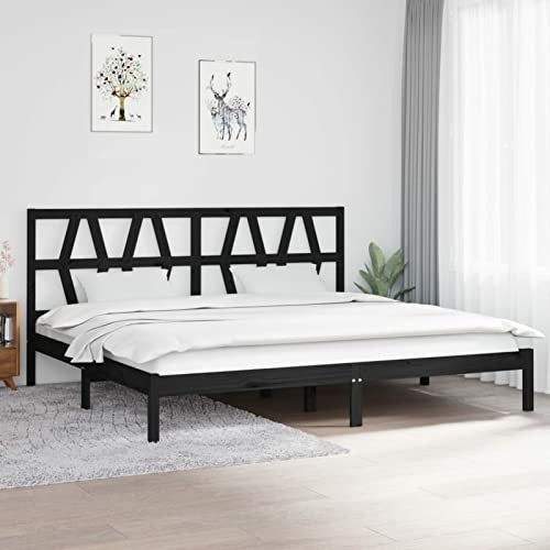 Tidyard Massivholzbett Bettrahmen Seniorenbett Holzbett Doppelbett Balkenbett Komfortbett Futonbett Jugendbett Landhausbett Gästebett Betten Bett für Schlafzimmer,Schwarz Kiefer 200x200 cm