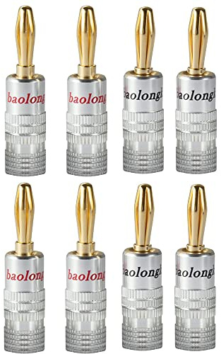baolongking Bananenstecker, vergoldete 4 mm Lautsprecher-Anschlüsse für Lautsprecher, Buchsen, Verstärker, Doppelschrauben-Typ in Rot und Schwarz (4 Paar/8 Stück)