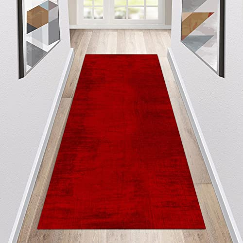 Siunwdiy Teppich Läufer Flur Küche rutschfest Waschbar Roter Küchenläufer Lang Abstrakt Korridor -Teppichläufer Küchenteppich Meterware Anpassbar,Rot,60x140cm