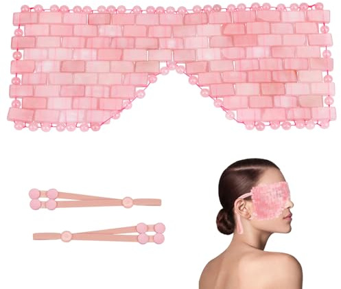 gemshan Máscara de ojos de cuarzo rosa, máscara de ojos de jade, máscara de ojos de piedras preciosas está hecha de cuarzo rosa natural y está completamente hecha a mano