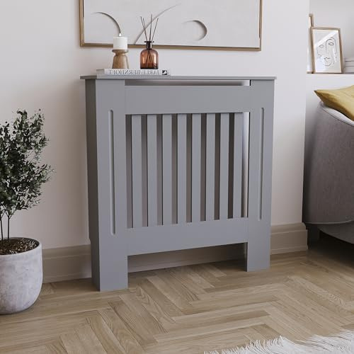 Vida Designs Chelsea Radiator Cover Olive Grey - Small - Modern Vertical Slat Design For Optimal Heat Circulation - H82xW78xD19cm - Painted MDF Cabinet Ideal For Living Room & Hallway