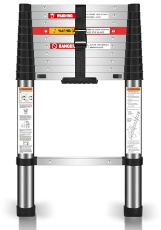 Yvan Telescoping Ladder,10.5 FT One Button Retraction Stainless Steel Telescopic Ladder,Soft Close Design Multi-Purpose Extension Ladder for Household Daily or Hobbies,330 Lb Capacity