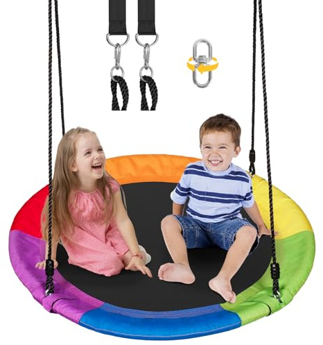 DECORLIFE 40 Inch Saucer Swing for Kids & Adults, 700LBS Heavy Duty Round Tree Swing with 900D Oxford Fabric, 360° Spin Disc Swing with Hanging Straps for Backyard, Park, Playground