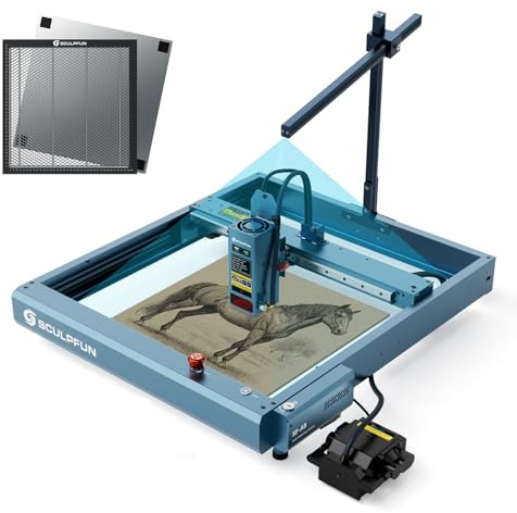 SCULPFUN SF-A9 Laser Graviermaschine Holz Metall, 40W/20W Ausgangsleistung Laserschneider Lasergravierer mit Automatische Luftunterstützung, Honeycomb Arbeitstisch, CAM500 Lightburn Kamera