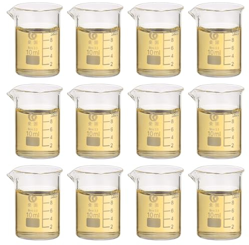 PATIKIL 10ml Low Form Glass Beaker, 12Pcs 3.3 Borosilicate Glass Beakers Graduated Measuring Cup with Spout for Lab Experiment, Cooking and Baking, Clear