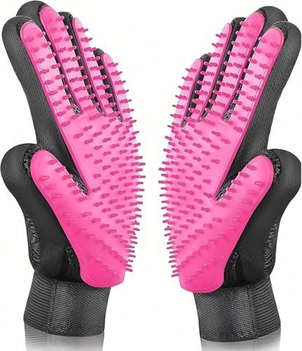 Pet Grooming Glove, Pets Brush De-Shedding Fur Removal, Gentle Massage Hand Gloves, Efficient Pet Hair Remover, Grooming Mitt for Dogs, Cats, Rabbits & Horses with Long/Short/Curly Hair