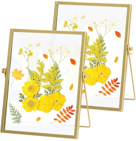 Marco de Fotos de Cristal para Flores Prensadas: PRITOK 2 Piezas Marco de Fotos de Metal Dorado, Marco de Fotos de Metal Vintage para Flores Prensadas, Flores Obra Cuadro Display Holder 15 x 20 cm