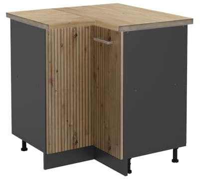 Vicco Eckunterschrank R-Line, Artisan-Eiche, 75.6 cm | Verbindet zwei Küchenseiten · AP Eiche inkl. · Höhenverstellbare Füße · 1 Einlegeboden · 1 Tür
