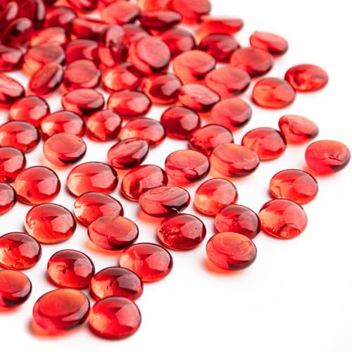 Meschett 0.44 kg rote Glasmurmeln,Mini-Flachglasperlen~150 Stück für Vasenfüller,Mancala Edelsteine Aquarium Steine für Tisch Aquarium,Wohnkultur Kunsthandwerk Zubehör(0,5~0,7)