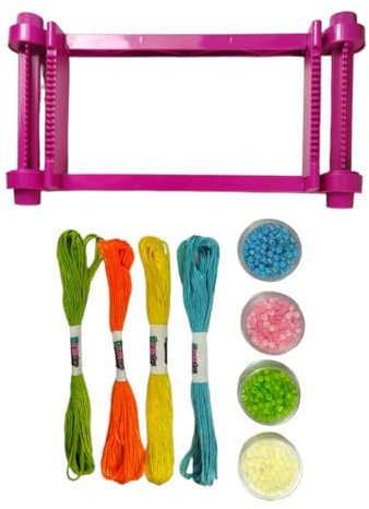 Toi-Toys Webrahmen Mini Webstuhl mit Garn und Perlen für DIY-Schmuck