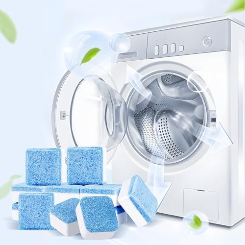 FloraVigo 12 Tablets Effervescent Washing Machine Cleaner, Deep Cleaning Tablets, Washing Machine Cleaner and Descaler, Removes Odors, Stubborn Stains and Limescale